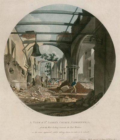 St James Kerk, Clerkenwell, tijdens de sloop door English School