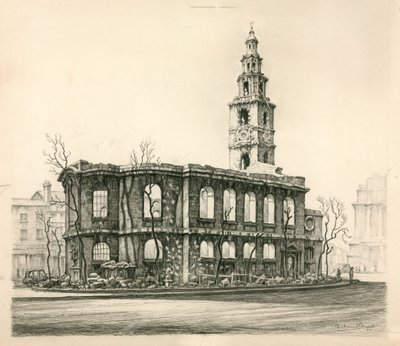 St Mary-Le-Strand, Londen, potloodschets gedateerd 1942 door English School