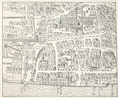 St. Pauls en omgeving, uit Aggas Plan, 1563 door English School