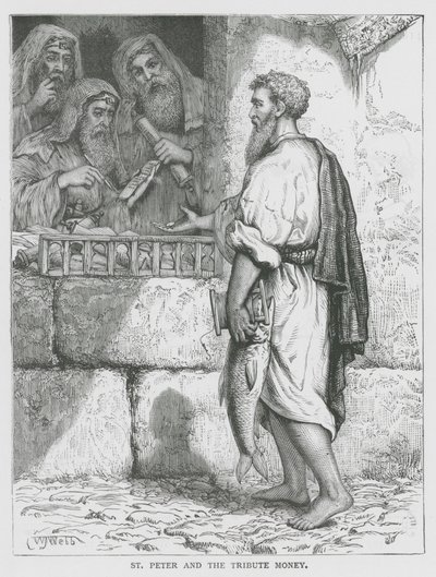 Sint Pieter en het Tribuutgeld (gravure) door English School