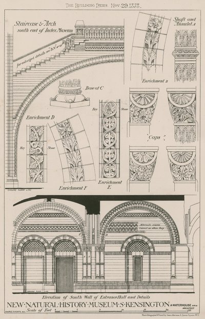 Trap en Boog en gevel van de zuidmuur van de ingangshal van het nieuwe Natuurhistorisch Museum, South Kensington door English School