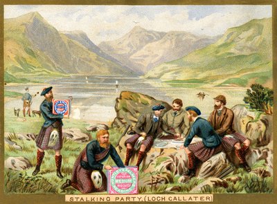 Jachtpartij, Loch Callater, een promotiekaart voor Huntley & Palmers Biscuits, ca.1890 door English School