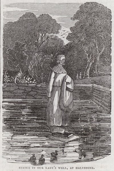 Standbeeld in Onze-Lieve-Vrouwebron, bij Halystone (gravure) door English School