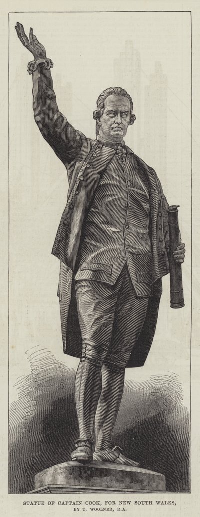 Standbeeld van Kapitein Cook, voor New South Wales, door T Woolner, RA (gravure) door English School