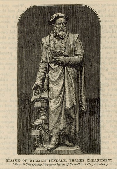 Standbeeld van William Tyndale op de Thames Embankment door English School
