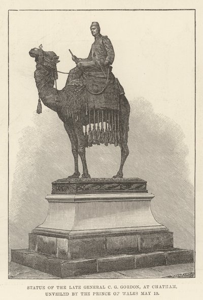 Standbeeld van de overleden generaal C G Gordon, in Chatham, onthuld door de Prins van Wales door English School