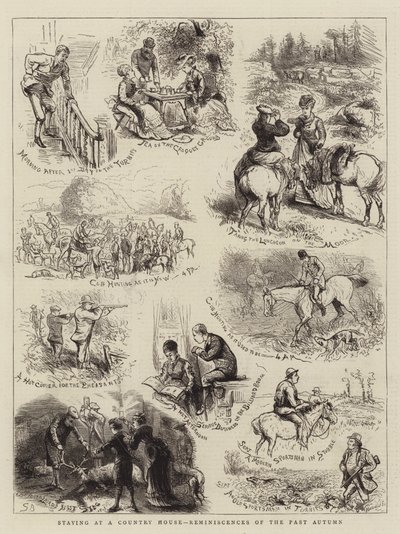 Verblijf in een landhuis, herinneringen aan de afgelopen herfst (gravure) door English School
