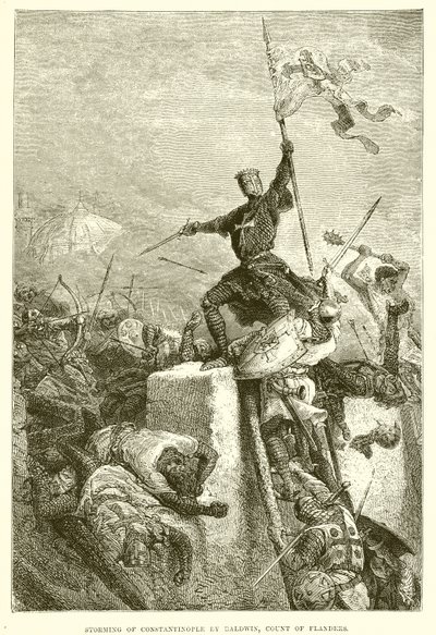 Bestorming van Constantinopel door Boudewijn, Graaf van Vlaanderen door English School