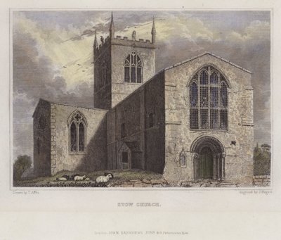 Stow Kerk, Lincolnshire (gekleurde gravure) door English School