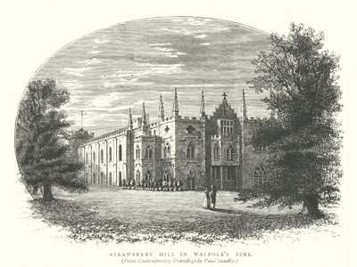 Strawberry Hill in de tijd van Walpole (gravure) door English School