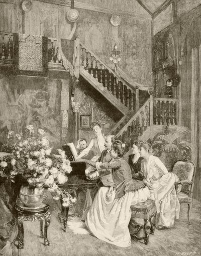 Studie van een muziekpartituur (litho) door English School