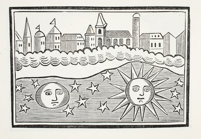 Zon, Maan, Sterren en Aarde Verwisseld, illustratie uit Chap-books van de Achttiende Eeuw door John Ashton, uitgegeven 1882 door English School
