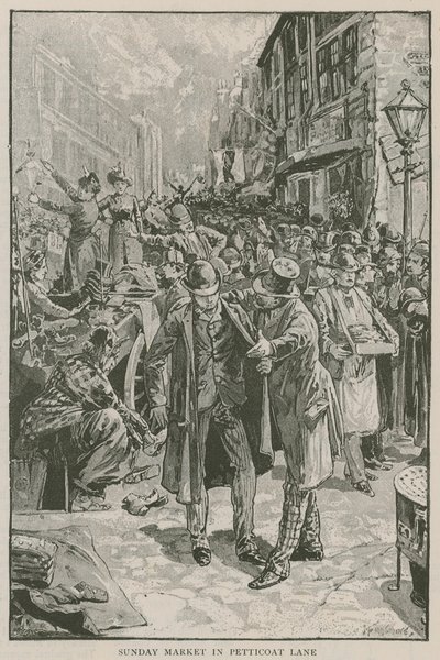Zondagmarkt in Petticoat Lane door English School
