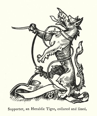 Steun, een Heraldieke Tijger, geketend en gelijnd door English School