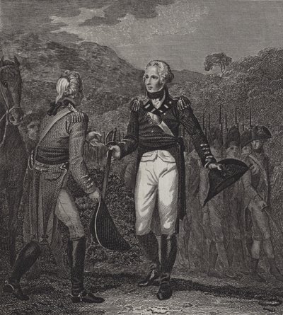 Overgave van het leger van Generaal Burgoyne bij Saratoga, 1777 door English School