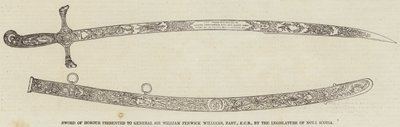 Eerwaardeswaard aangeboden aan Generaal Sir William Fenwick Williams, Baronet, KCB, door de Wetgevende Macht van Nova Scotia door English School