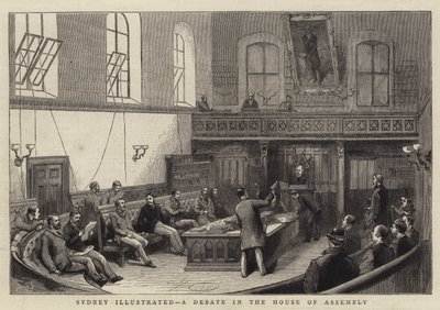 Sydney geïllustreerd, een debat in het Huis van Afgevaardigden door English School