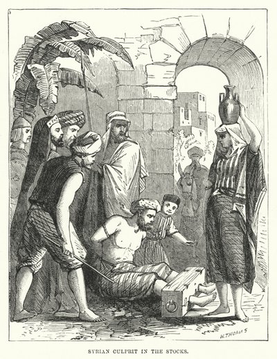 Syrische misdadiger in de schandpaal (gravure) door English School