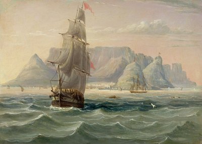 Tafelberg, Kaapstad, vanaf de Zee, 1820 door English School