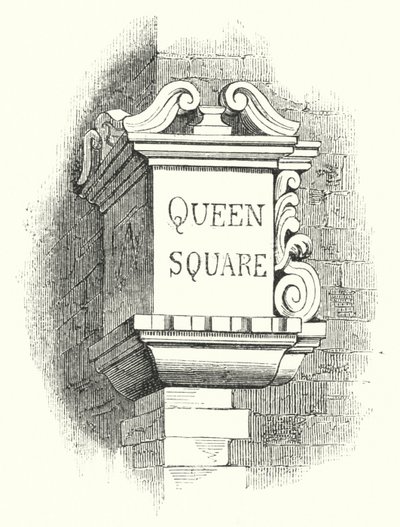 Tabletten voor Straathoeken, Queen Square (gravure) door English School