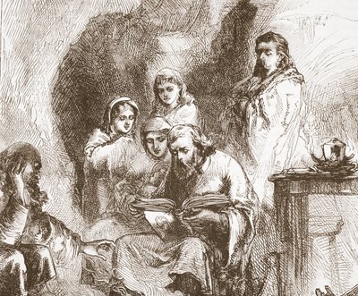 Taborieten die aanbidden in een grot, illustratie uit The History of Protestantism door James Aitken Wylie (1808-1890), gepubliceerd 1878 door English School