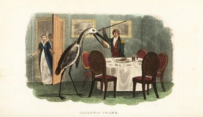 Tamme reuzenkraanvogel steelt een hele gekookte kip van de eettafel door English School