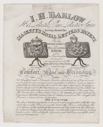 Theeurnmakers, I H Barlow, handelskaart door English School