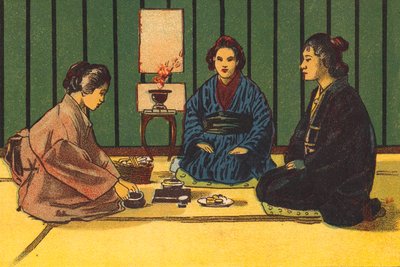 Theedrinken, Japan (kleurenlitho) door English School