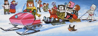 Teddyberen met sneeuwscooter door English School