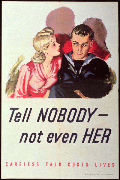 Vertel Niemand - Zelfs Haar Niet. Onvoorzichtig Praten Kost Levens, Tweede Wereldoorlog poster door English School