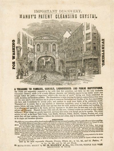 Temple Bar, Londen. Manbys Patent Cleansing Crystal Advertentie door English School