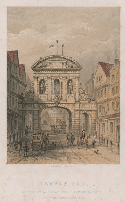 Temple Bar zoals het verscheen aan het begin van de 18e eeuw door English School