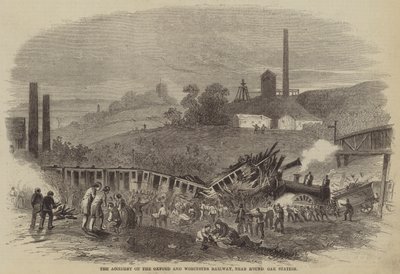 Het ongeluk op de Oxford en Worcester Railway, nabij Round Oak Station (gravure) door English School