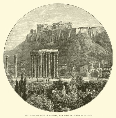 De Akropolis, Poort van Hadrianus, en ruïnes van de Tempel van Jupiter door English School