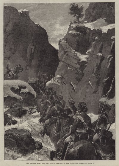 De Afghaanse oorlog, de 10e Bengal Lancers in de Jugdulluk-pas door English School