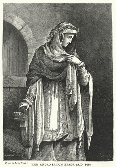 De Angelsaksische bruid, AD 895 (gravure) door English School