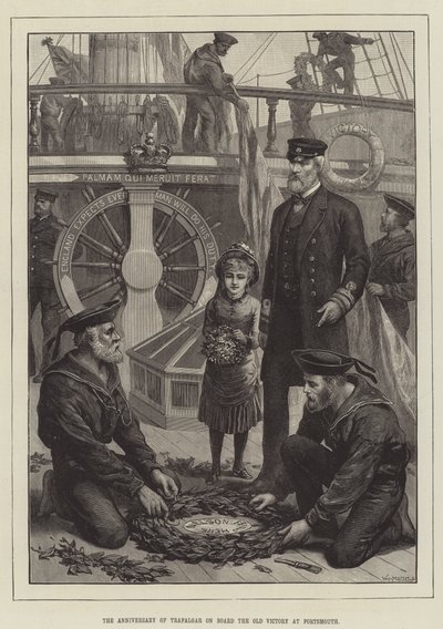 De Verjaardag van Trafalgar aan Boord van de Oude Victory in Portsmouth door English School