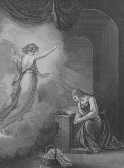 De annunciatie, Lucas 1, vers 26-34 (gravure) door English School