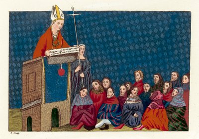 De aartsbisschop van Canterbury predikt tot het volk door English School