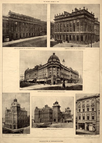 De architectuur van Newcastle-on-Tyne, uit 