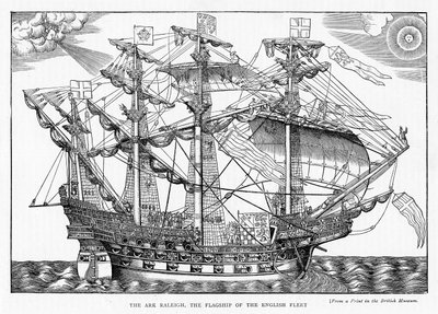 De Ark Raleigh, het vlaggenschip van de Engelse vloot, uit 