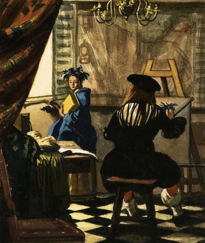 De kunstenaar in zijn atelier door Jan Vermeer door English School