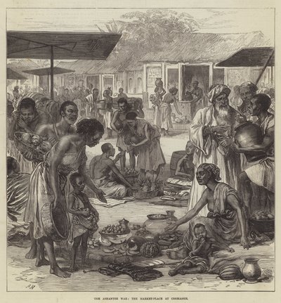 De Ashantee-oorlog, de markt in Coomassie door English School