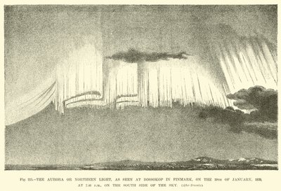 Het noorderlicht, gezien in Bossokop in Finmark, op 19 januari 1839, om 19:40 uur, aan de zuidkant van de hemel door English School