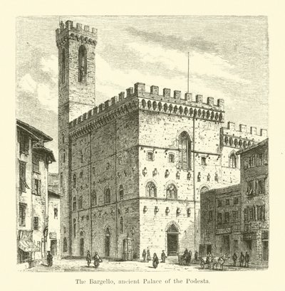 Het Bargello, oud paleis van de Podesta (gravure) door English School