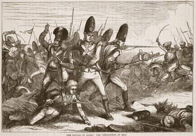 De Slag bij Arass: de Grenadiers in het nauw, illustratie uit Cassells Geïllustreerde Geschiedenis van India door James Grant, uitgegeven 1879 door English School
