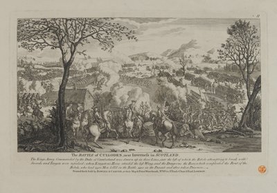 De Slag bij Culloden, nabij Inverness in Schotland, uitgegeven door Bowles en Carver, 1746 door English School