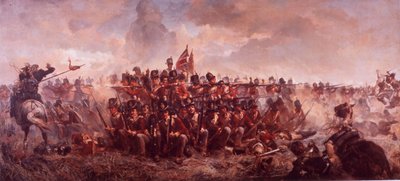 De Slag bij Waterloo (kleur litho) door English School