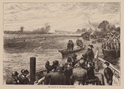 De slag van de boten bij Chiswick (gravure) door English School
