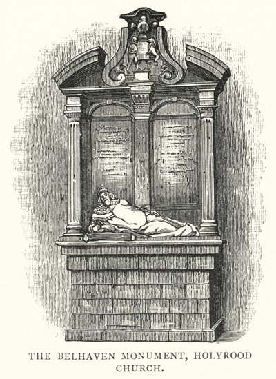 Het Belhaven Monument, Holyrood Kerk (gravure) door English School